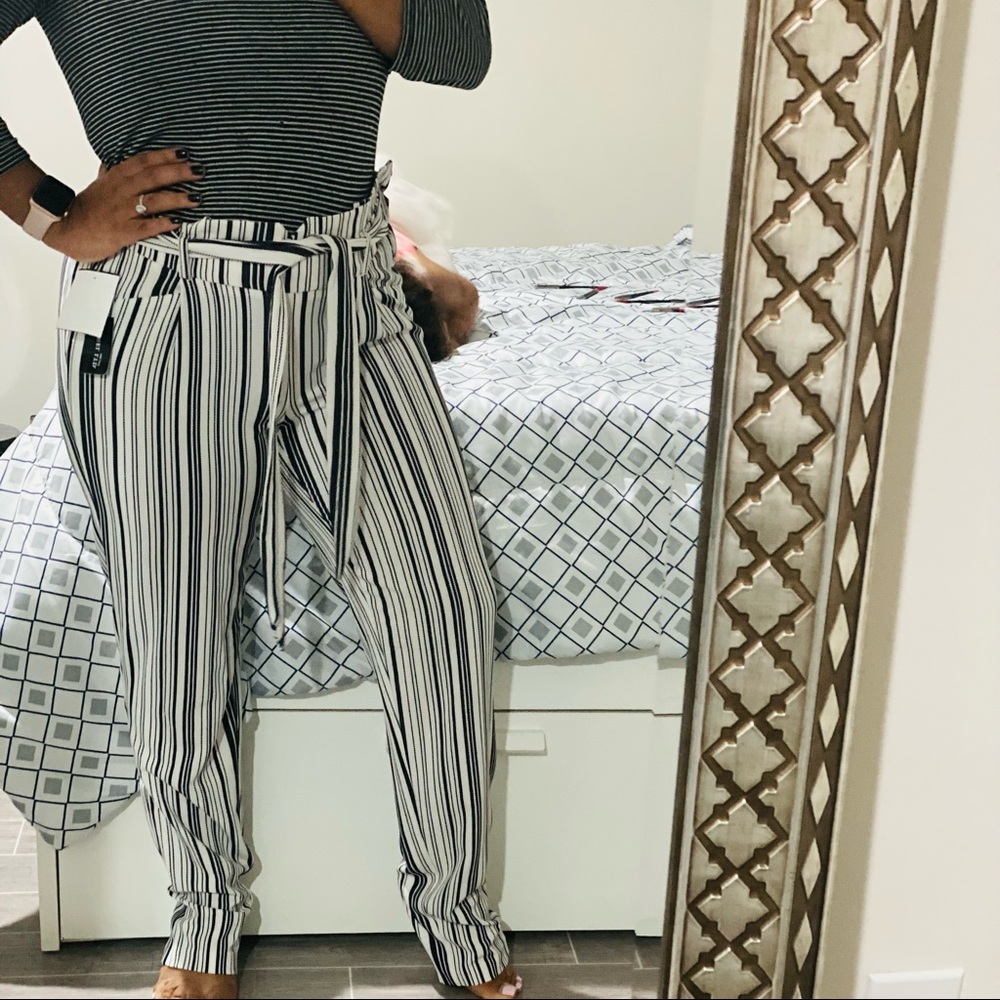 Soho Apparel LTD Brand New Casual Stripes Black And White Pants
